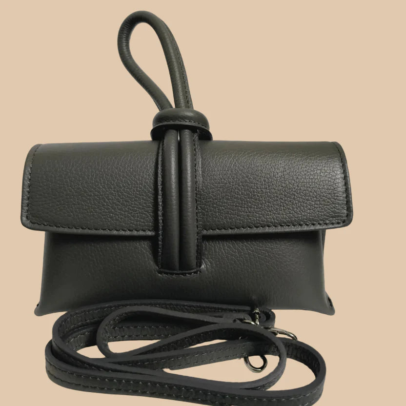 BOLSO GLAMORA DE PIEL ITALIANA CON ASA DE NUDO Y BANDOLERA