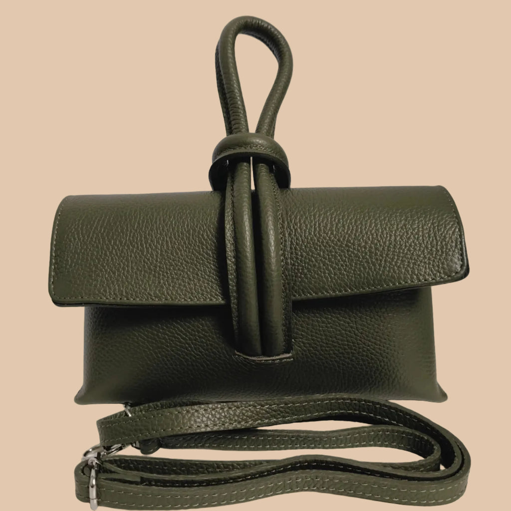 BOLSO GLAMORA DE PIEL ITALIANA CON ASA DE NUDO Y BANDOLERA