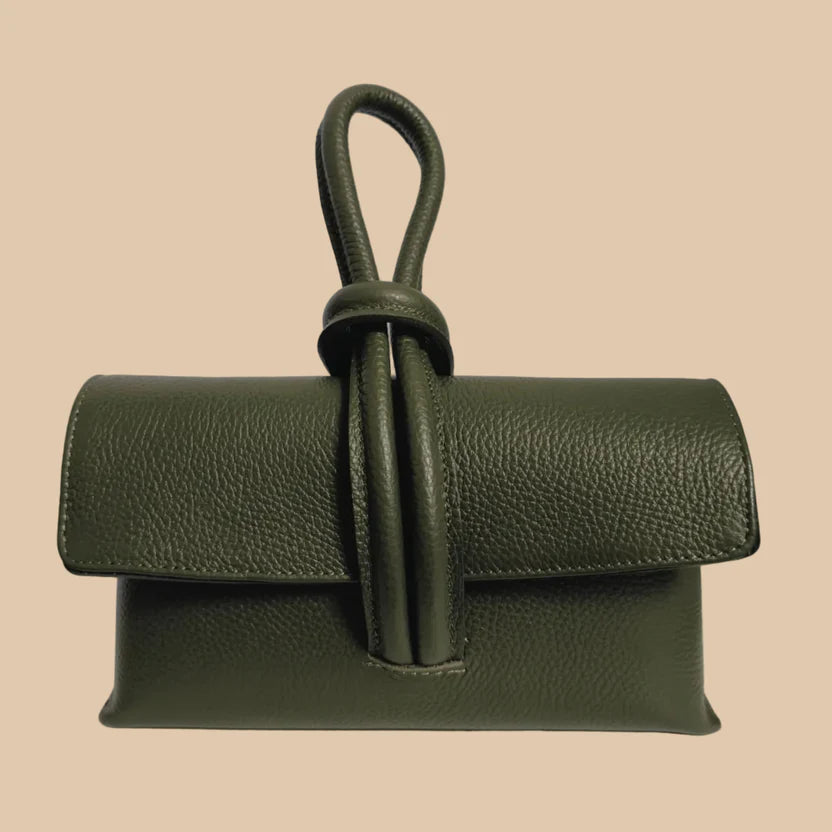 BOLSO GLAMORA DE PIEL ITALIANA CON ASA DE NUDO Y BANDOLERA