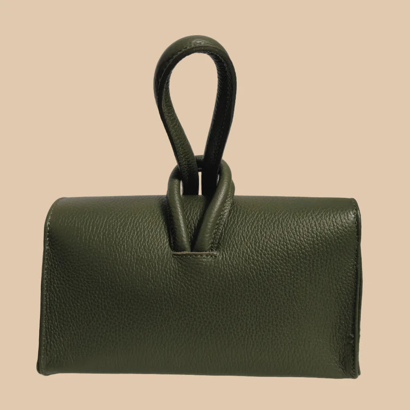 BOLSO GLAMORA DE PIEL ITALIANA CON ASA DE NUDO Y BANDOLERA